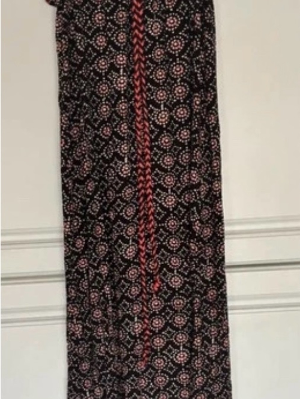 Lucky Brand Black Maxi Skirt with Red Pattern and Center Stripe